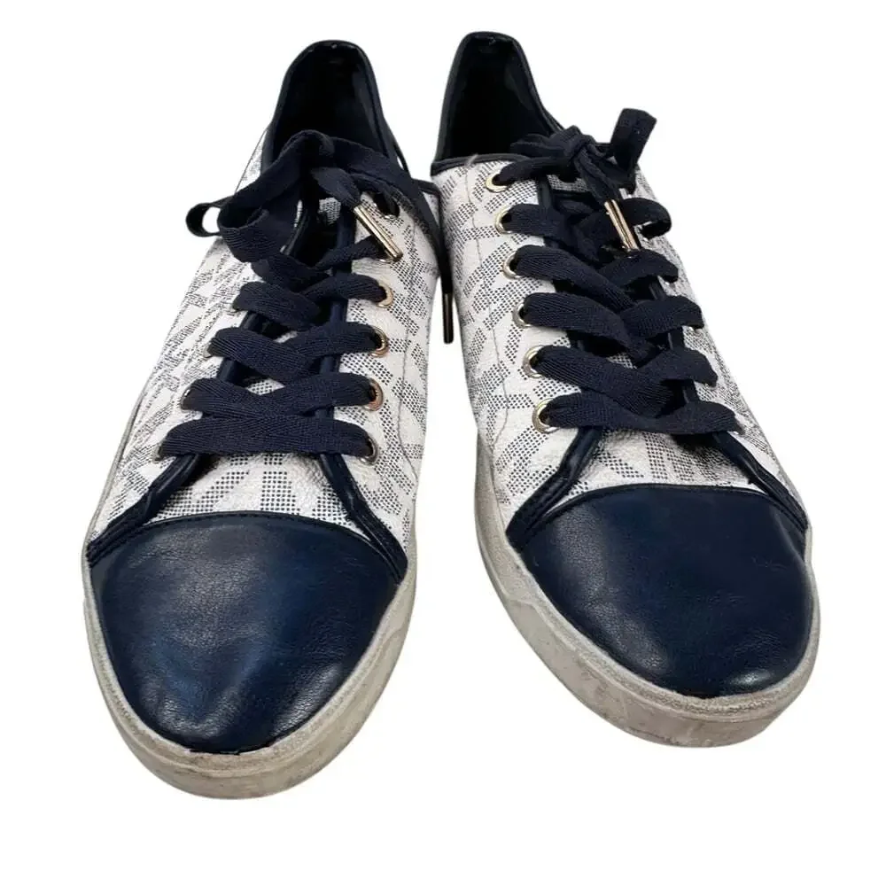 KORS Michael Kors Navy White Signature Sneakers Womens 10 Monogram Casual